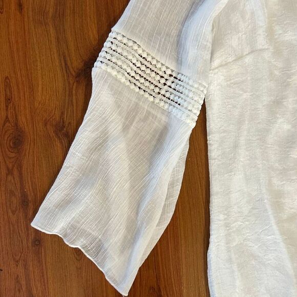 Ashley Stewart white gauze lined peasant dress/swimwear cover-up with front tass - Picture 5 of 7